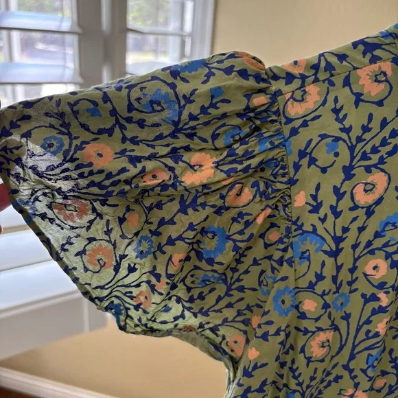 Anthropologie Penrose Tiered Tunic Dress Women Size M Floral Green Beach Boho - Picture 8 of 12